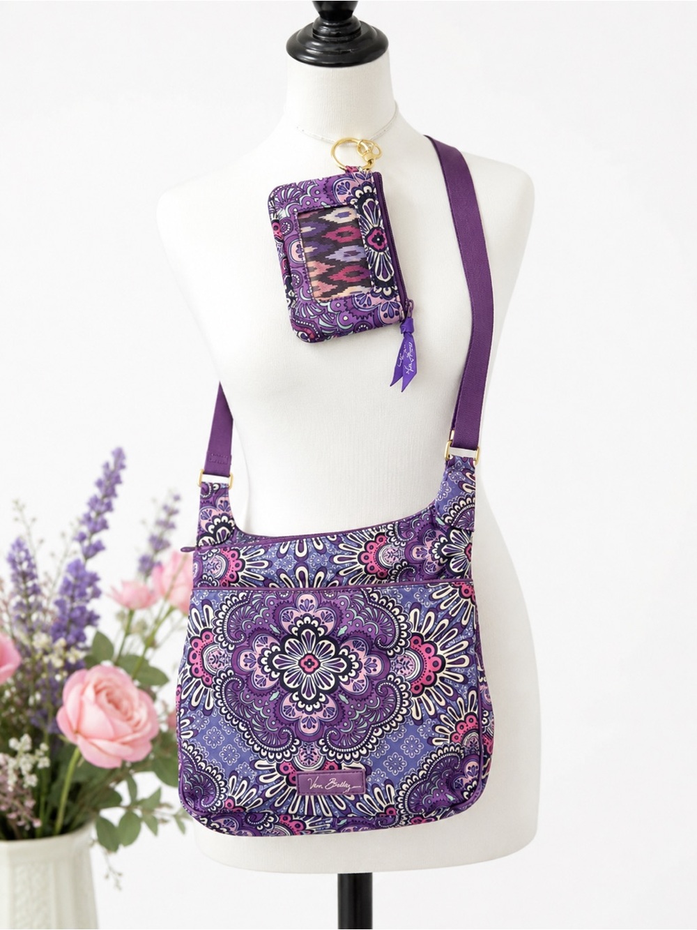 Vera Bradley Crossbody with Zip ID Holder Lilac Tapestry Paisley